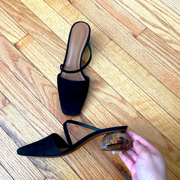 Neous Shoes - NWOT NEOUS Slip on Sandals Square toe Cross Strap Asymmetric Chunky Kitten Pumps